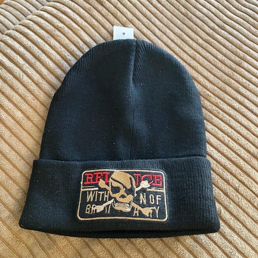 Black Skull Patch Beanie